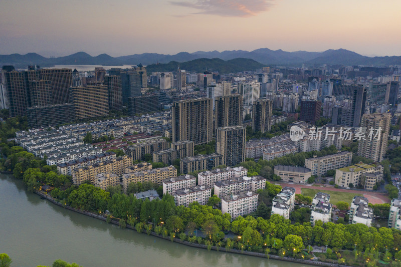 杭州拱墅区武林门大运河夜景航拍