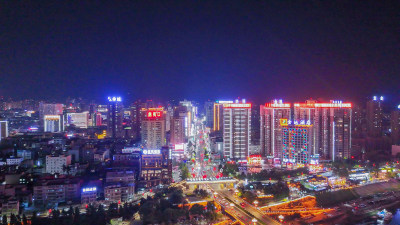 陕西安康夜景安康大桥路夜景航拍