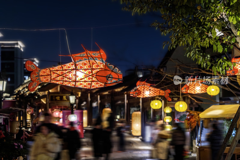 鱼灯笼花灯春节新年节日夜晚上海蟠龙天地