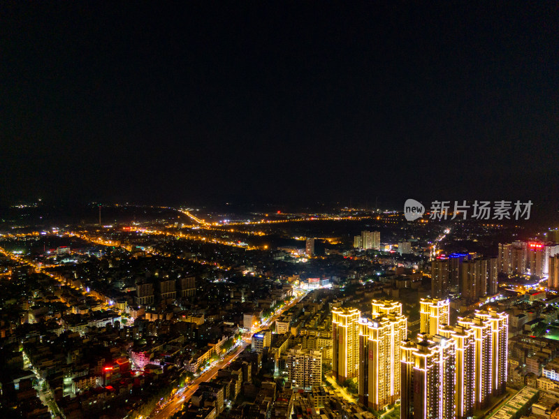 广西来宾城市夜景灯光航拍图