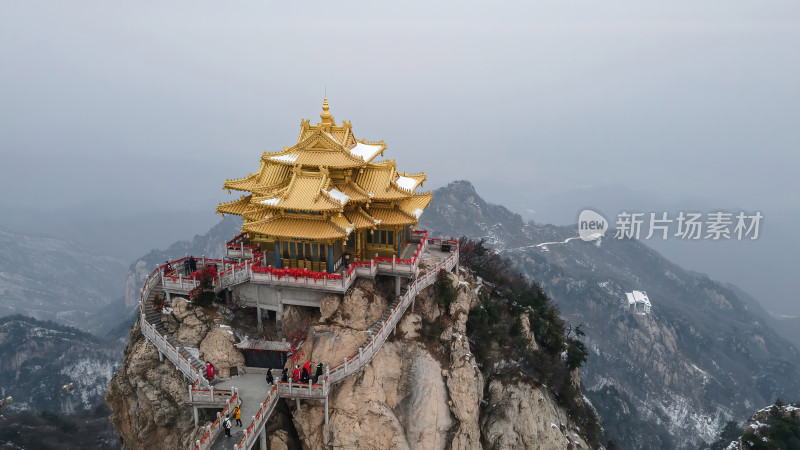 河南老君山飞雪中的千年古树冬季航拍