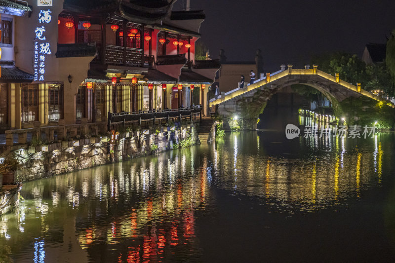 浙江嘉兴西塘古镇江南水乡夜景