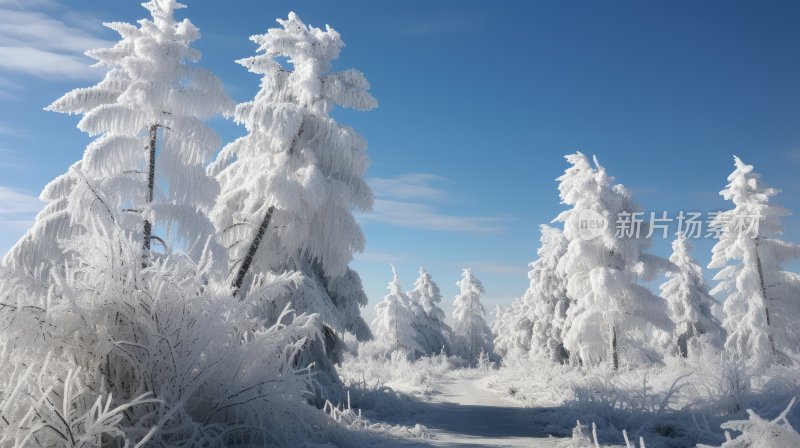 冬季雪山林中被冰雪覆盖着的树