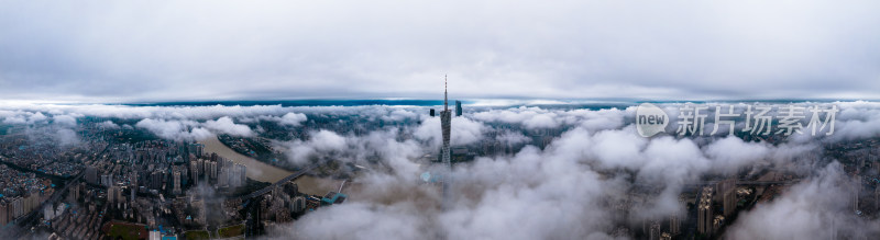 羊城广州塔雨后平流雾天空之城航拍高清照片