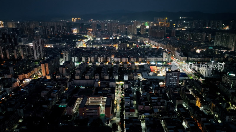 河源夜景航拍河源市夜晚城市建筑风光延时