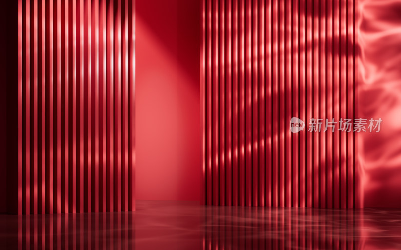 红色线条感建筑与光影特效3D渲染