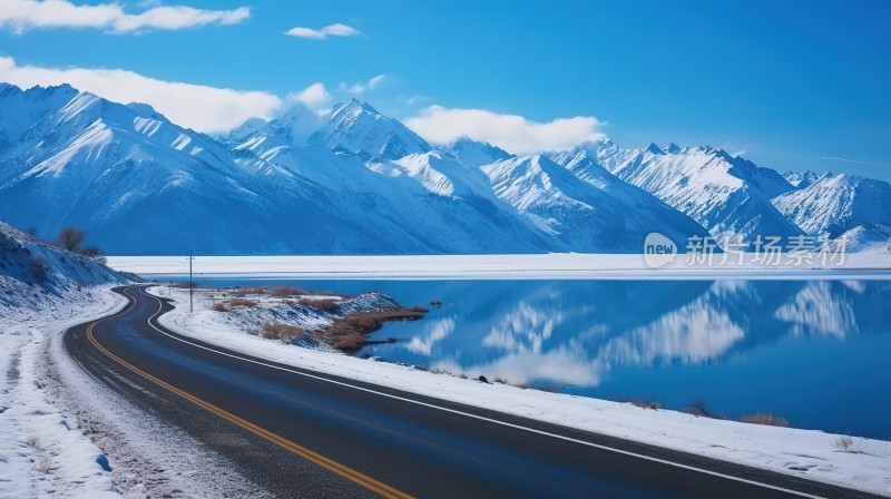 冬季唯美雪景雪山海报背景配图高清摄影图