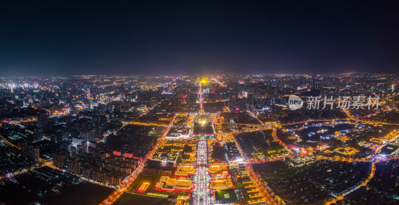 航拍大唐不夜城夜景全景