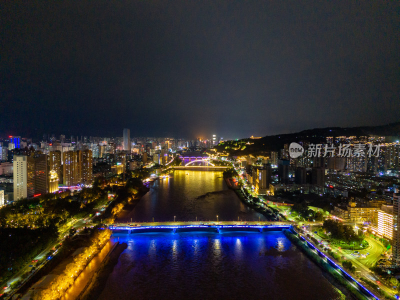 兰州黄河夜景航拍图