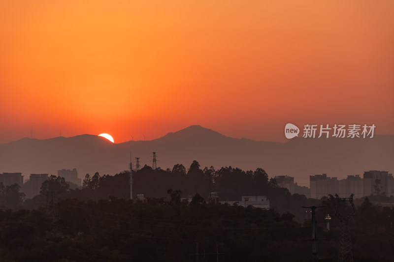 日落 晚霞 城市剪影