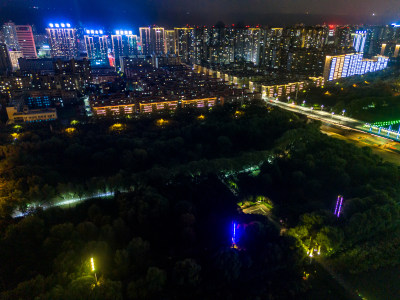 宝鸡渭河同盟大桥夜景航拍图