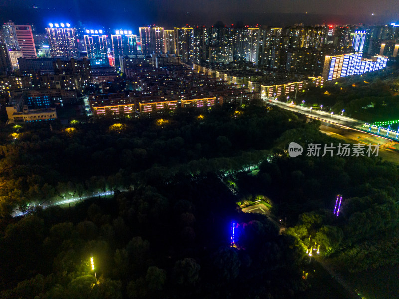 宝鸡渭河同盟大桥夜景航拍图