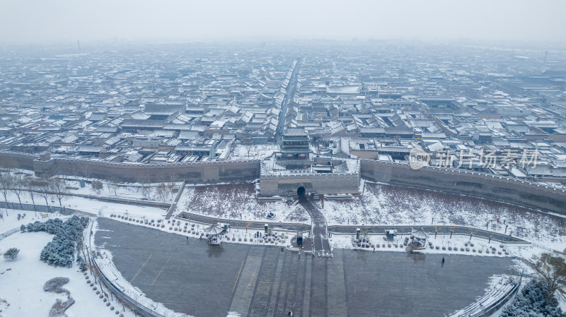 山西晋中平遥古城雪景航拍风景宣传