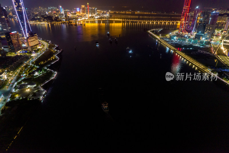 广东珠海城市夜景灯光航拍摄影图