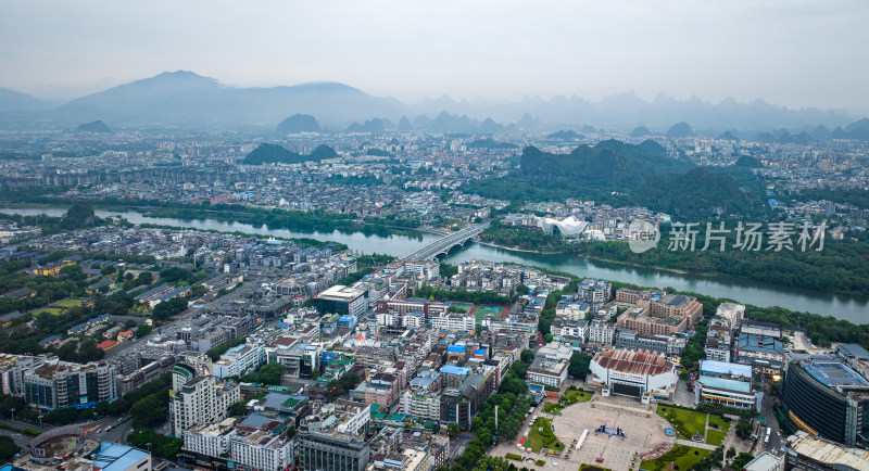 山水环绕的桂林城市风光全景鸟瞰