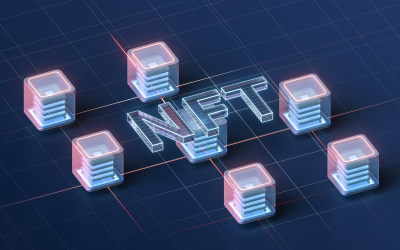 NFT数字版权加密技术概念图 3D渲染