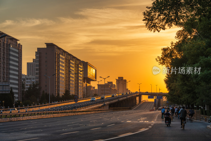 北京木樨地桥夕阳日落黄昏街景