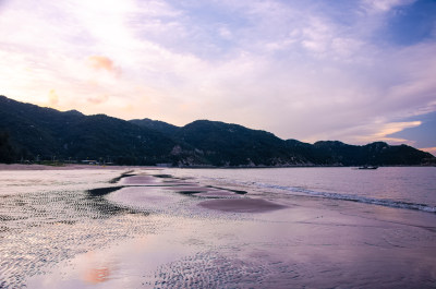 汕头南澳岛海岸沙滩夕阳晚霞自然风光