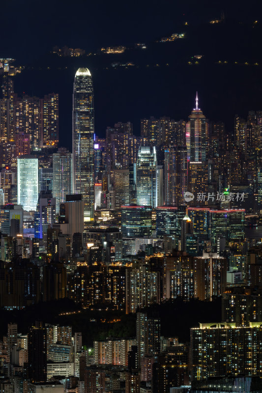 香港维多利亚港CBD中环日落夜景繁华都市