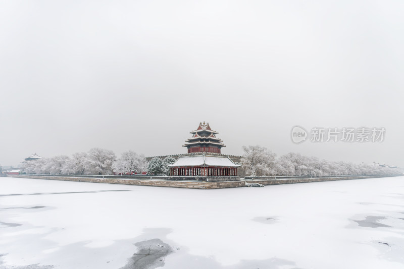 中国 北京雪景 故宫墙角 角楼古建 历史建筑