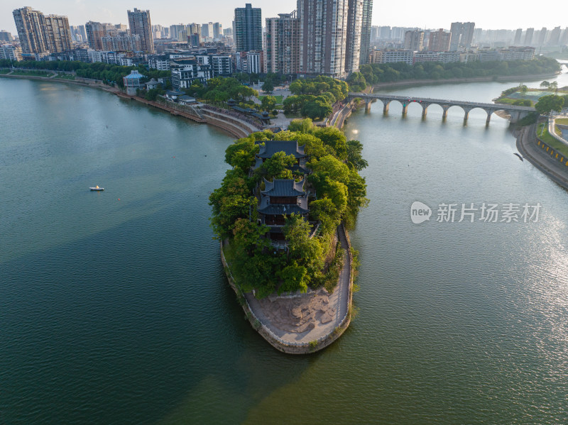 日落黄昏 航拍湖南衡阳 湘江蒸水 石鼓书院