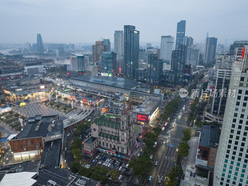 浙江宁波CBD城市光影日出夜景高空航拍