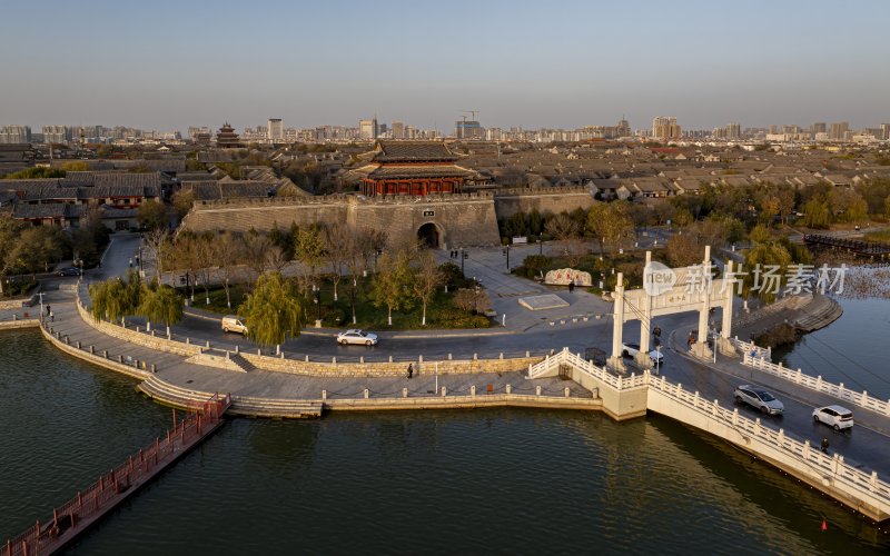 山东省聊城市东昌府区聊城古城航拍