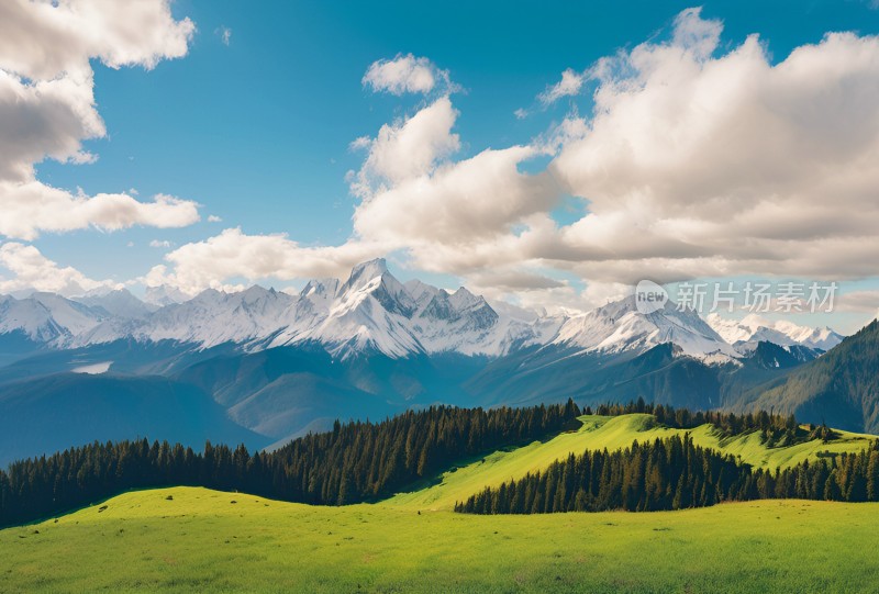 雪山草原森林风景