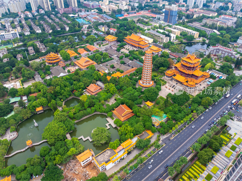 福建福州西禅古寺航拍城市风景古建筑