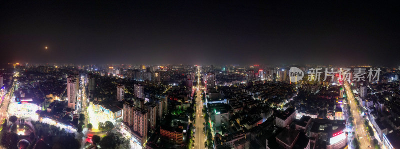 广西钦州城市夜景航拍全景图