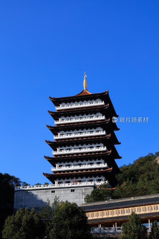 浙江天台山桐柏宫塔楼建筑外观全景