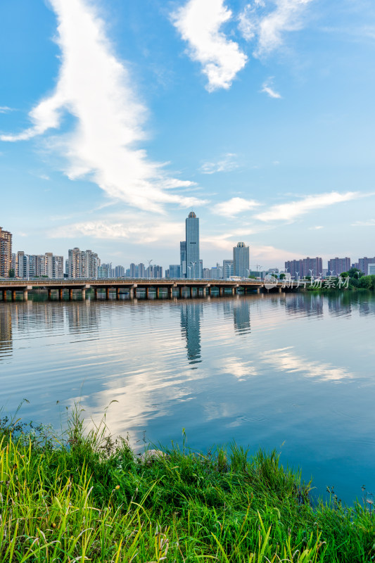 夏天的武汉金银湖城市天际线