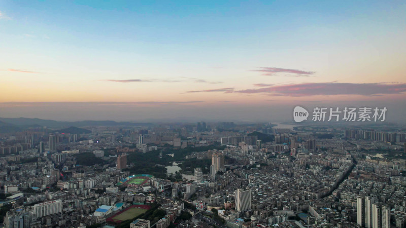 广东江门日落晚霞夜幕降临航拍