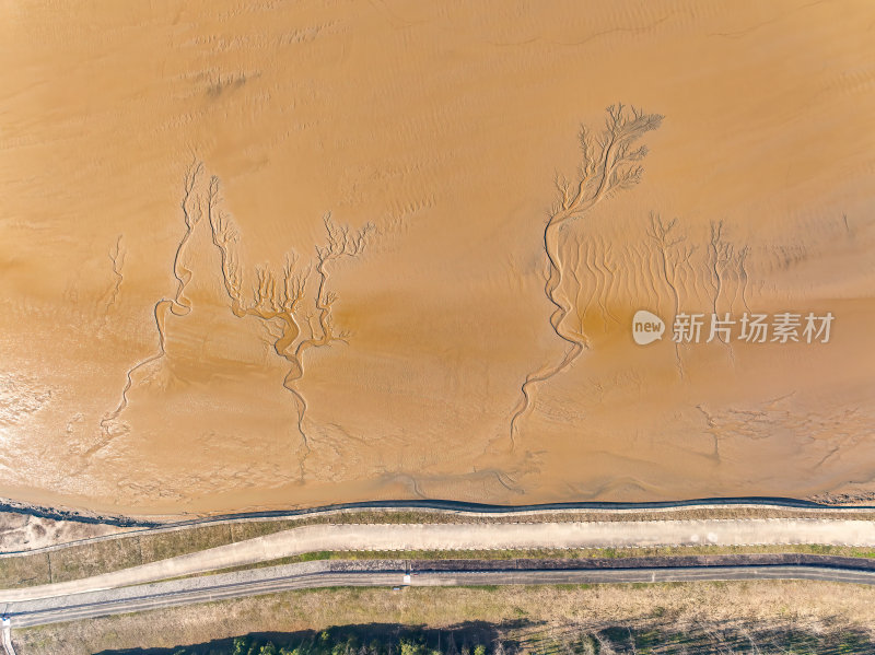 浙江绍兴钱塘江嘉绍跨江大桥退潮纹理航拍