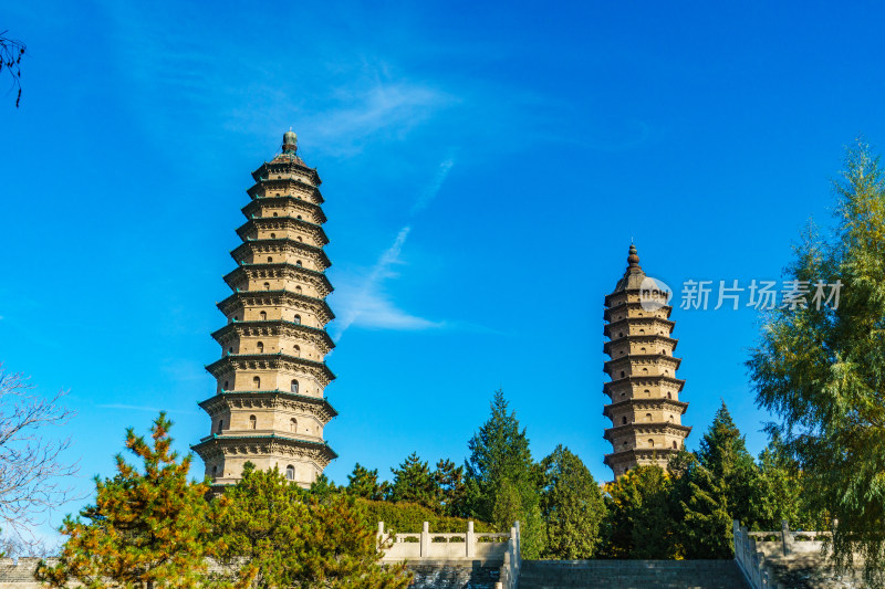 山西太原市地标永祚寺双塔景观