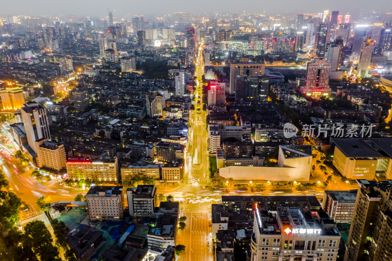 航拍成都市区日落夜景都市风光