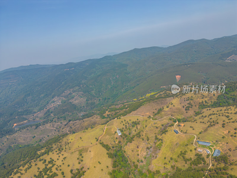 航拍山顶牧场田园风光