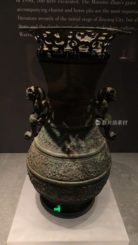 古代青铜器双耳尊特写