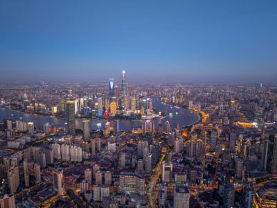 航拍上海现代都市摩天大楼陆家嘴外滩夜景