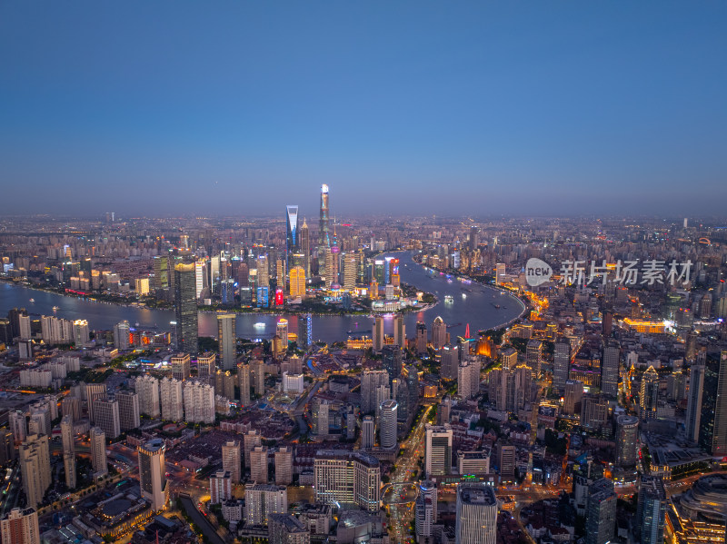 航拍上海现代都市摩天大楼陆家嘴外滩夜景