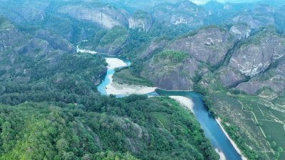 大山峰航拍武夷山茶园阳光云雾茶山大气开场