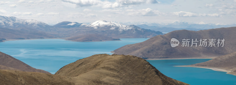 西藏山南羊卓雍措圣湖神湖蓝色高空航拍