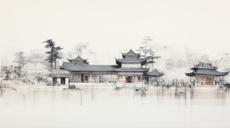 中国传统水墨画，北京紫禁城