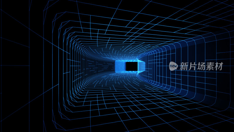 蓝色发光线条抽象隧道