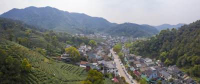 杭州西湖龙井产地梅家坞茶园航拍