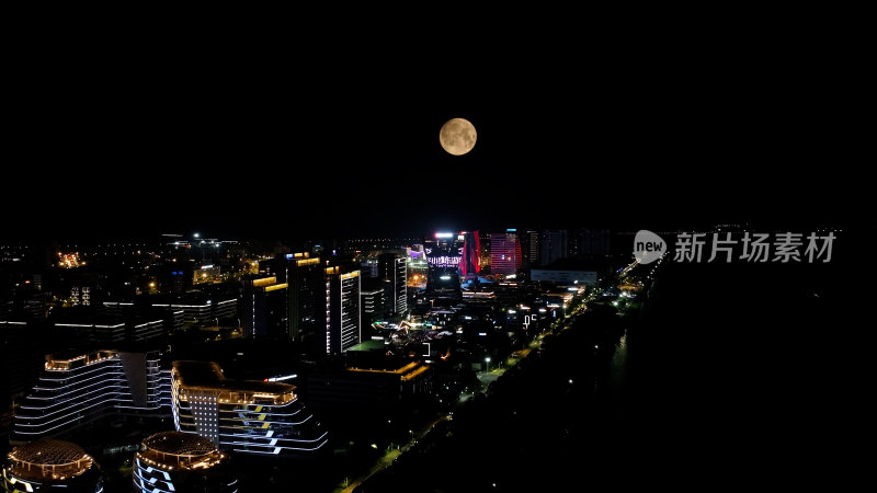 福州夜景照片航拍城市超级月亮福州中秋月亮