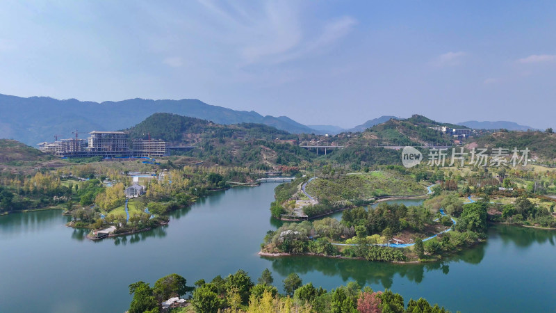 四川达州莲花湖湿地公园航拍摄影图