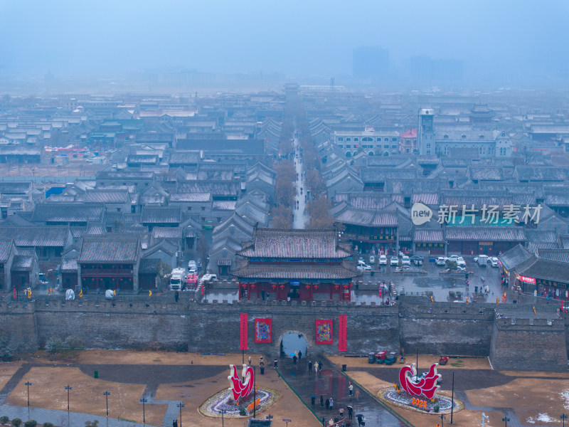 河南商丘古城雪景航拍