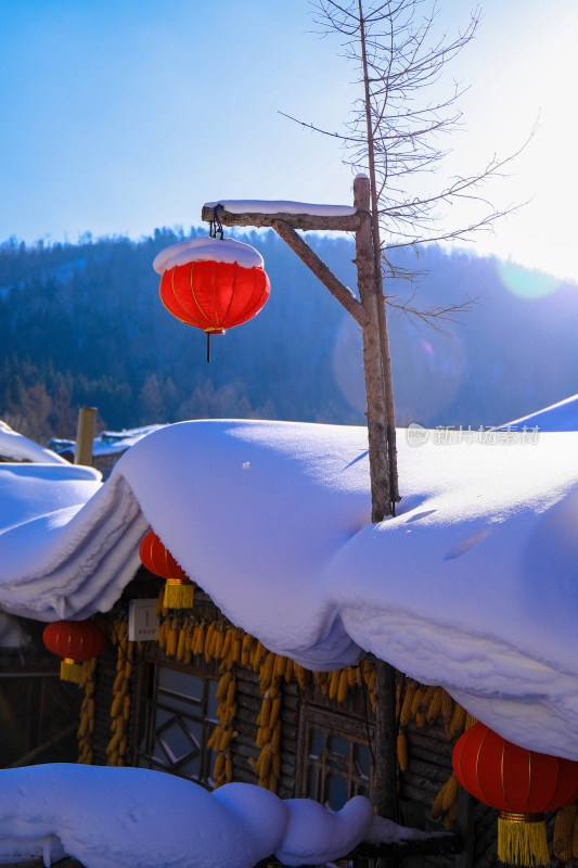 新年大雪积雪挂灯笼