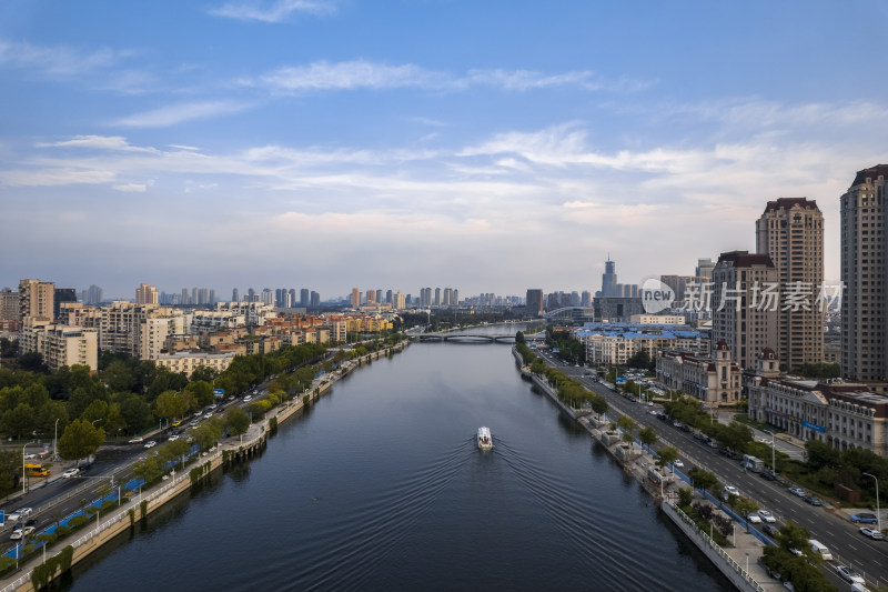 天津海河风景直沽桥城市建筑风光航拍